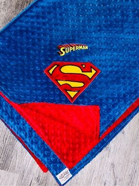 Handmade Minky Blanket-DC Comics Blue, Red & Yellow Superman Emblem Plush Throw